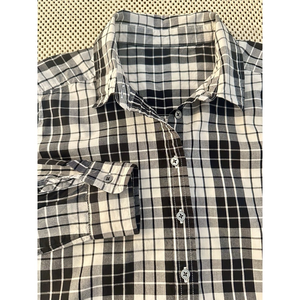 Ann Taylor‎ LOFT Shirt Women Petite S Button Down Black White Plaid Prep Classic